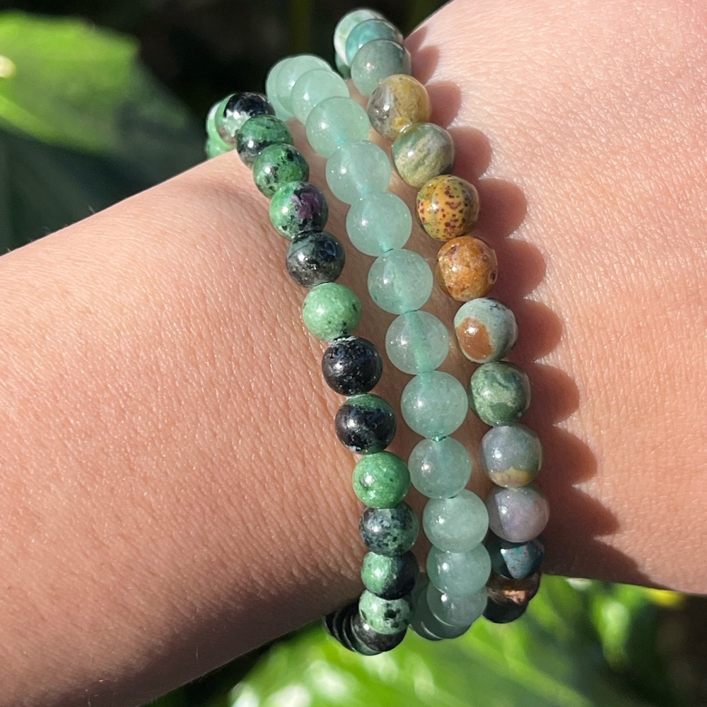 6mm ruby‎ zoisite, green aventurine, ocean jasper set